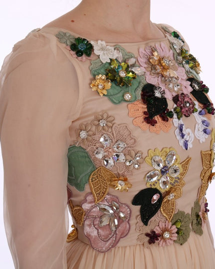 Dolce & Gabbana Pink Silk Floral Crystal Maxi Gown Dress