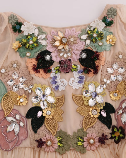 Dolce & Gabbana Pink Silk Floral Crystal Maxi Gown Dress