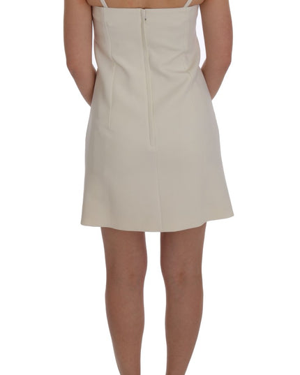 Dolce & Gabbana White Wool Stretch Brooch Shift Dress