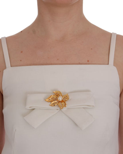 Dolce & Gabbana White Wool Stretch Brooch Shift Dress