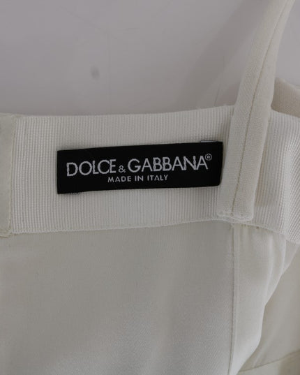 Dolce & Gabbana White Wool Stretch Brooch Shift Dress