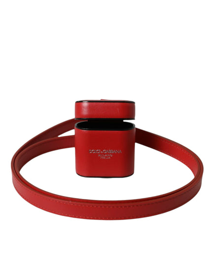 Dolce & Gabbana Red Calfskin Leather Logo Print Strap Men Airpods Case
