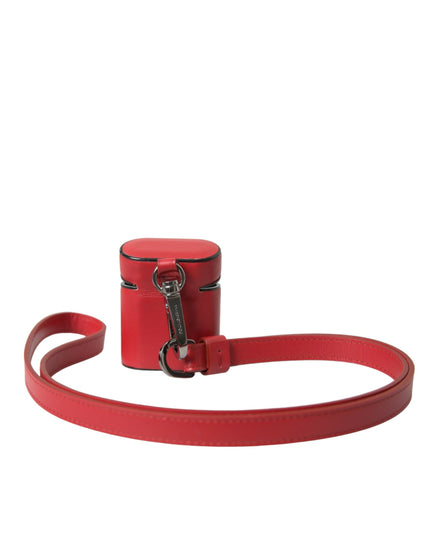 Dolce & Gabbana Red Calfskin Leather Logo Print Strap Men Airpods Case