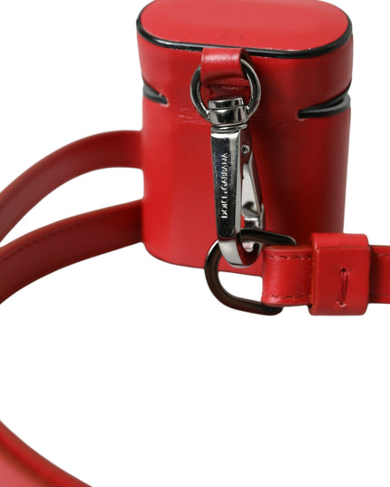 Dolce & Gabbana Red Calfskin Leather Logo Print Strap Men Airpods Case