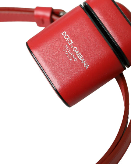 Dolce & Gabbana Red Calfskin Leather Logo Print Strap Men Airpods Case