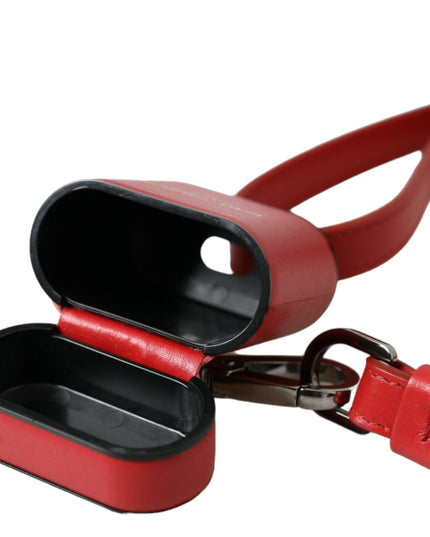 Dolce & Gabbana Red Calfskin Leather Logo Print Strap Men Airpods Case