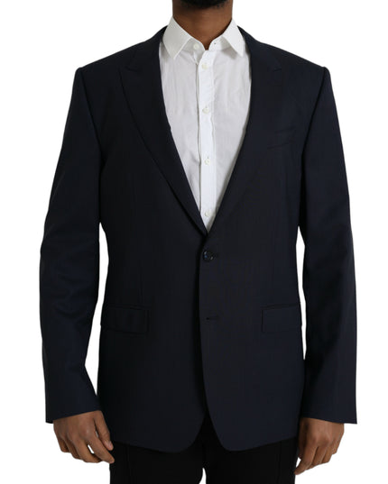 Dolce & Gabbana Dark Blue Wool Single Breasted Coat Blazer