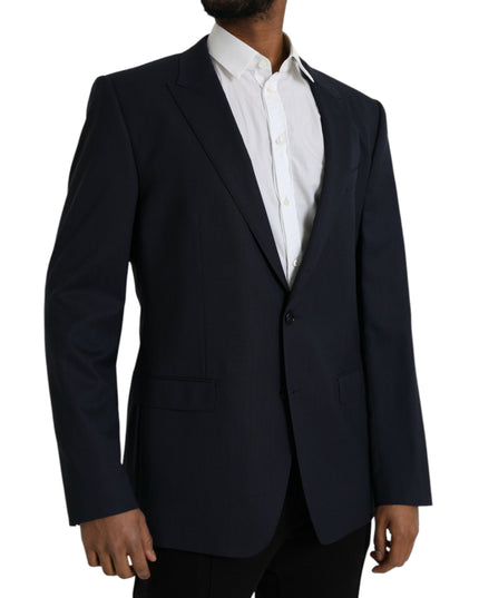 Dolce & Gabbana Dark Blue Wool Single Breasted Coat Blazer