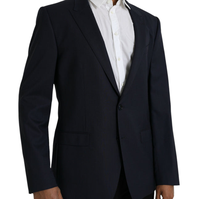 Dolce & Gabbana Dark Blue Wool Single Breasted Coat Blazer