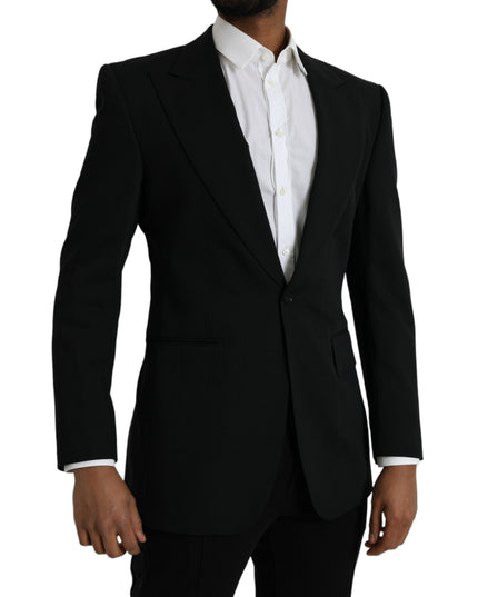 Dolce & Gabbana Black Wool Peak Single Breasted Coat Blazer