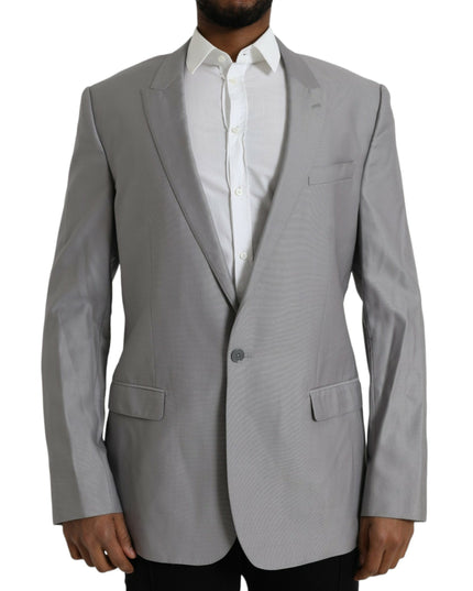 Dolce & Gabbana Gray Wool Peak Single Breasted Coat Blazer