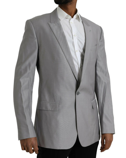 Dolce & Gabbana Gray Wool Peak Single Breasted Coat Blazer