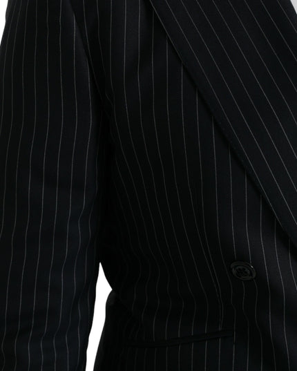 Dolce & Gabbana Black Stripe SICILIA Double Breasted Coat Blazer