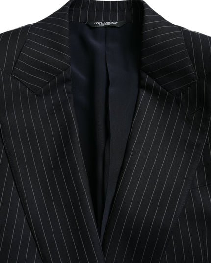 Dolce & Gabbana Black Stripe SICILIA Double Breasted Coat Blazer