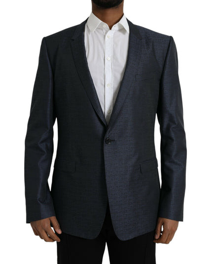 Dolce & Gabbana Blue Wool GOLD Single Breasted Coat Blazer