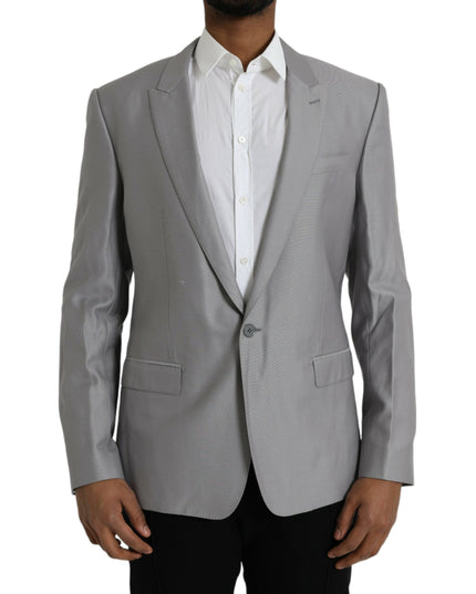 Dolce & Gabbana Gray Wool Peak Single Breasted Coat Blazer