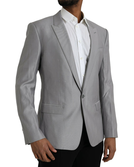 Dolce & Gabbana Gray Wool Peak Single Breasted Coat Blazer