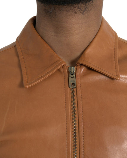Dolce & Gabbana Brown Lamb Leather Full Zip Blouson Jacket