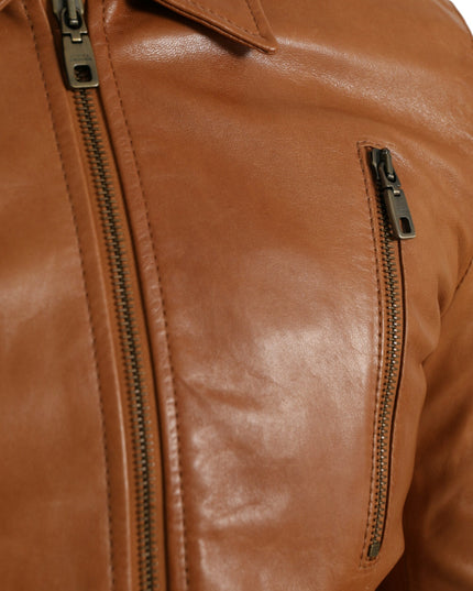 Dolce & Gabbana Brown Lamb Leather Full Zip Blouson Jacket