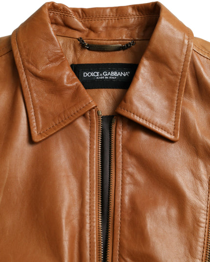 Dolce & Gabbana Brown Lamb Leather Full Zip Blouson Jacket