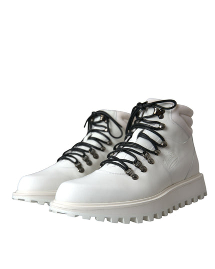 Dolce & Gabbana White Vulcano Trekking Men Ankle Boots Shoes