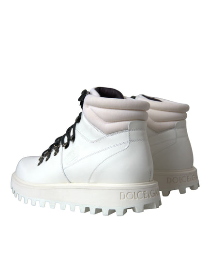 Dolce & Gabbana White Vulcano Trekking Men Ankle Boots Shoes