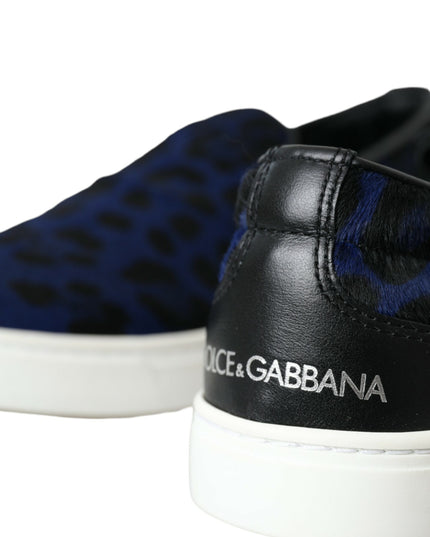 Dolce & Gabbana Blue Calfskin Hair Leopard Sneakers Shoes