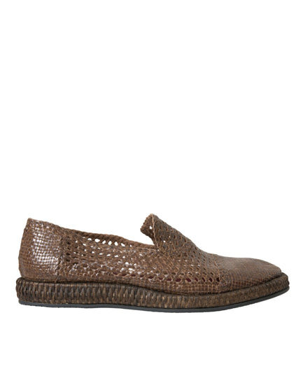 Dolce & Gabbana Brown Woven Leather Loafers Casual Shoes