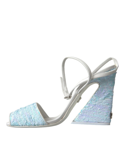 Dolce & Gabbana Light Blue Sequin Ankle Strap Sandals Shoes