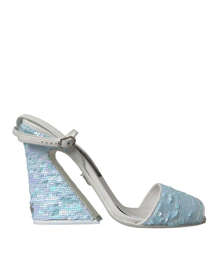 Dolce & Gabbana Light Blue Sequin Ankle Strap Sandals Shoes