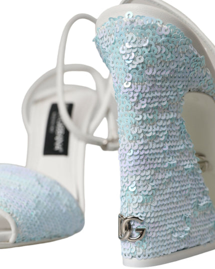 Dolce & Gabbana Light Blue Sequin Ankle Strap Sandals Shoes