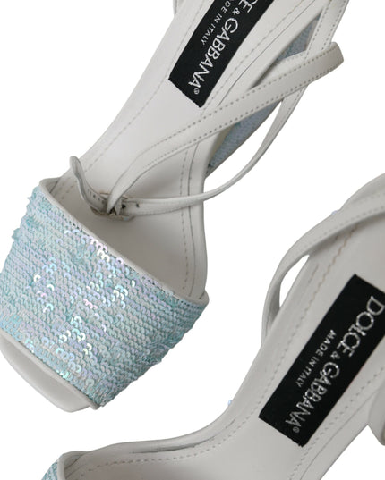 Dolce & Gabbana Light Blue Sequin Ankle Strap Sandals Shoes