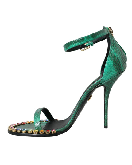 Dolce & Gabbana Green Exotic Leather Crystal Sandals Shoes