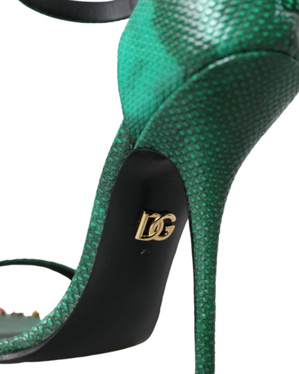 Dolce & Gabbana Green Exotic Leather Crystal Sandals Shoes
