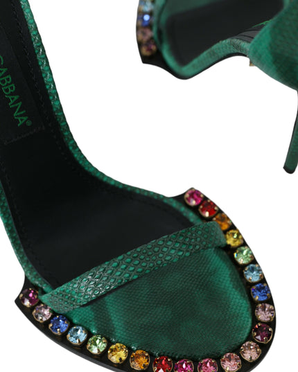 Dolce & Gabbana Green Exotic Leather Crystal Sandals Shoes