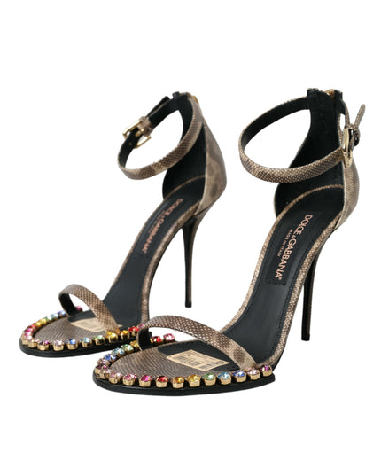 Dolce & Gabbana Brown Exotic Leather Crystal Sandals Shoes