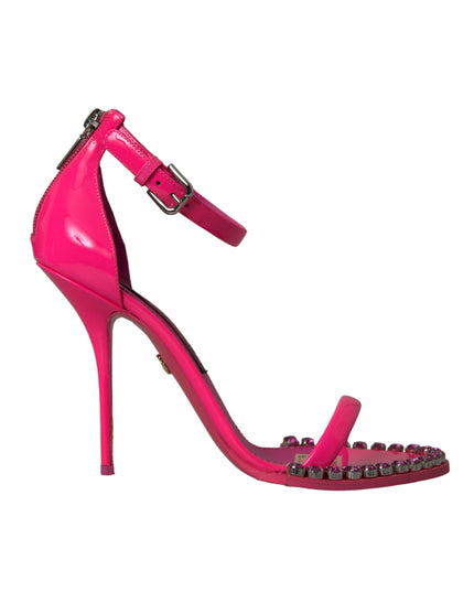 Dolce & Gabbana Pink Leather Crystal Heels Sandals Shoes
