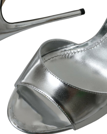 Dolce & Gabbana Silver KEIRA Leather Heels Sandals Shoes