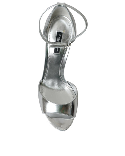 Dolce & Gabbana Silver KEIRA Leather Heels Sandals Shoes