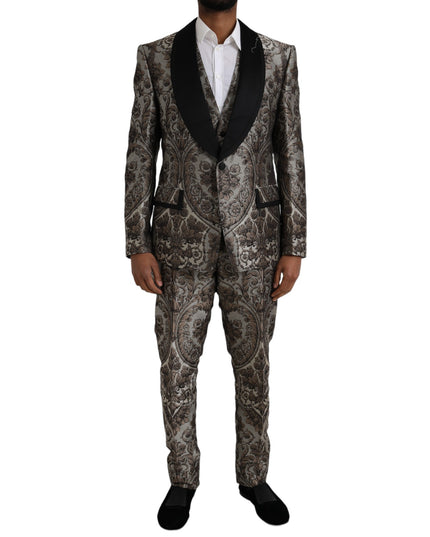 Dolce & Gabbana Brown Floral Jacquard Formal 3 Piece Suit