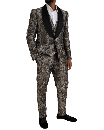 Dolce & Gabbana Brown Floral Jacquard Formal 3 Piece Suit
