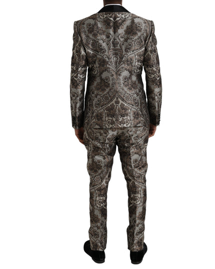 Dolce & Gabbana Brown Floral Jacquard Formal 3 Piece Suit