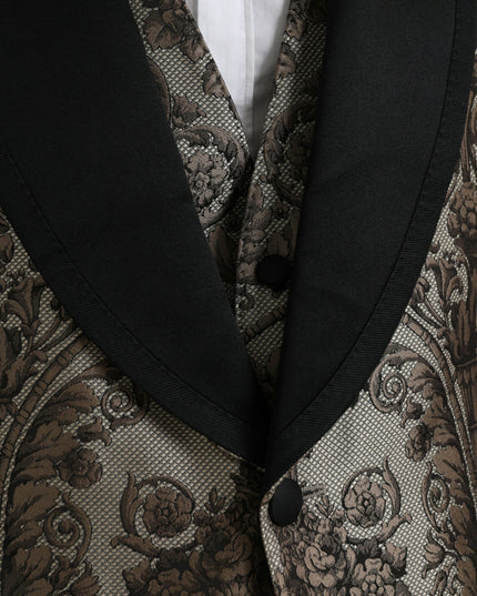 Dolce & Gabbana Brown Floral Jacquard Formal 3 Piece Suit