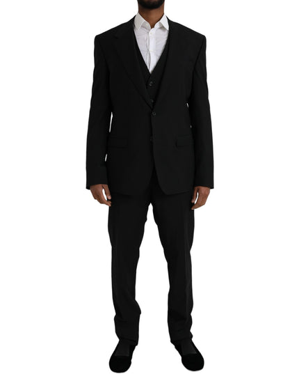 Dolce & Gabbana Black Polyester STAFF Formal 3 Piece Suit