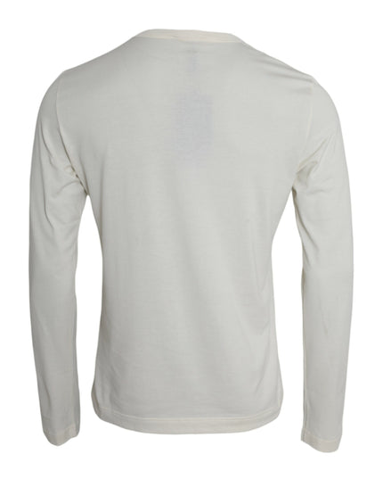 Dolce & Gabbana Off White Cotton Round Neck Pullover Sweater
