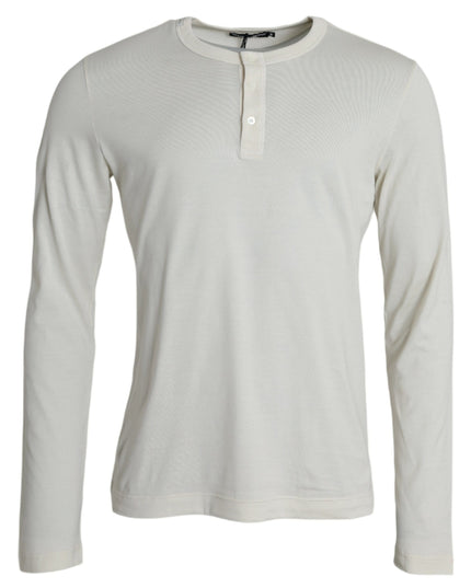 Dolce & Gabbana Off White Cotton Round Neck Pullover Sweater