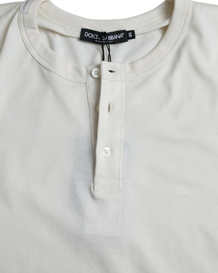 Dolce & Gabbana Off White Cotton Round Neck Pullover Sweater