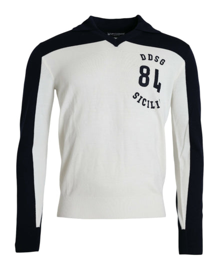 Dolce & Gabbana White Black SICILIA Henley Shirt Pullover Sweater