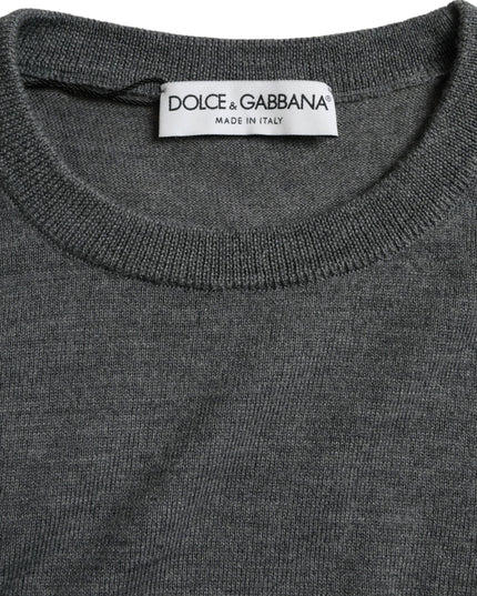 Dolce & Gabbana Dark Gray Wool Crew Neck Pullover Sweater