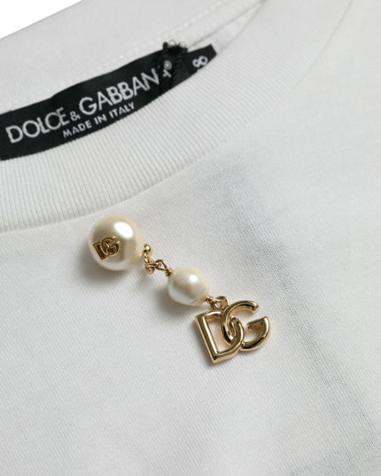 Dolce & Gabbana White Embellished Cotton Crew Neck T-shirt